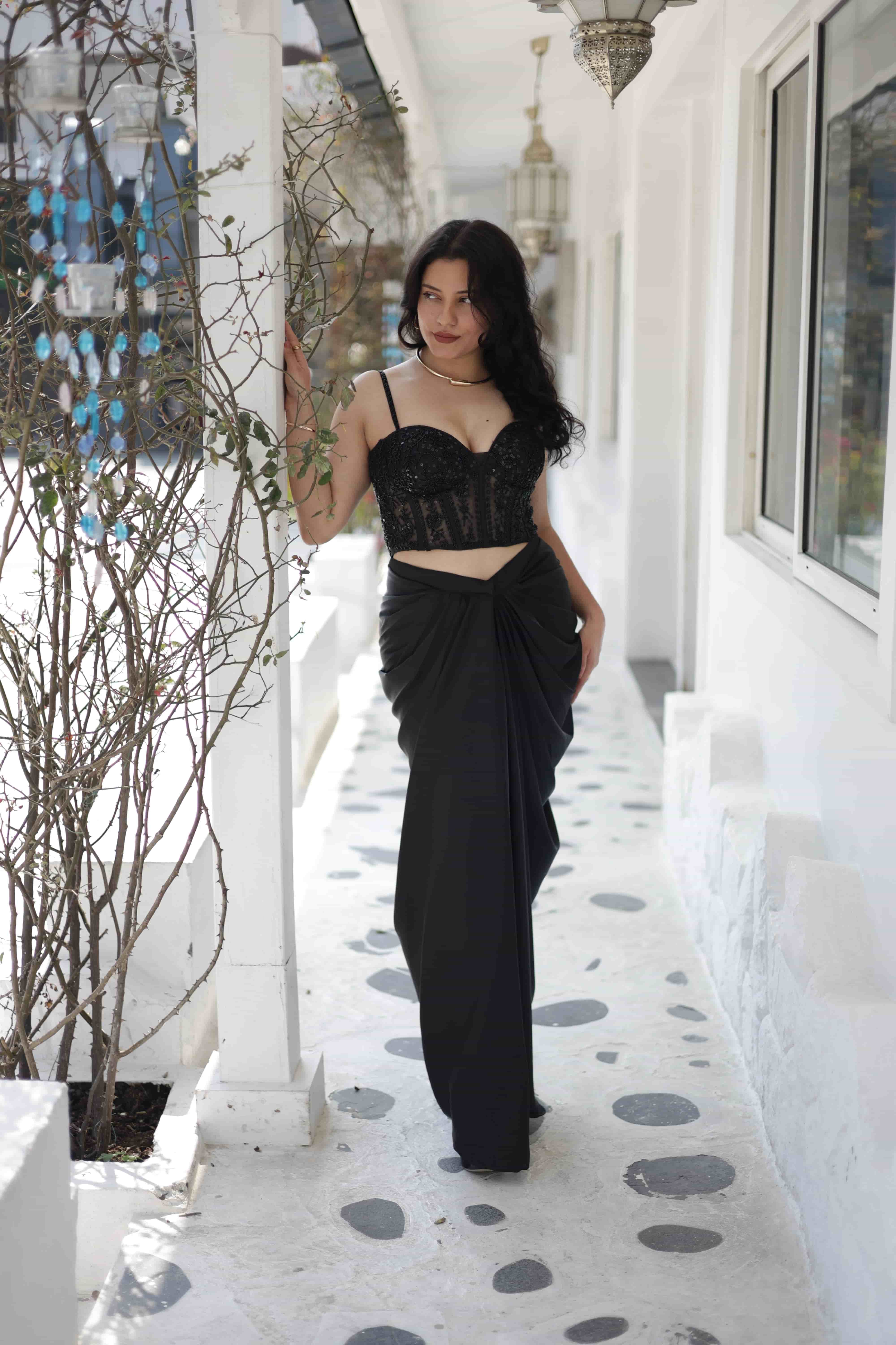 Black Opulence Corset Cowl Drape Set — view 5