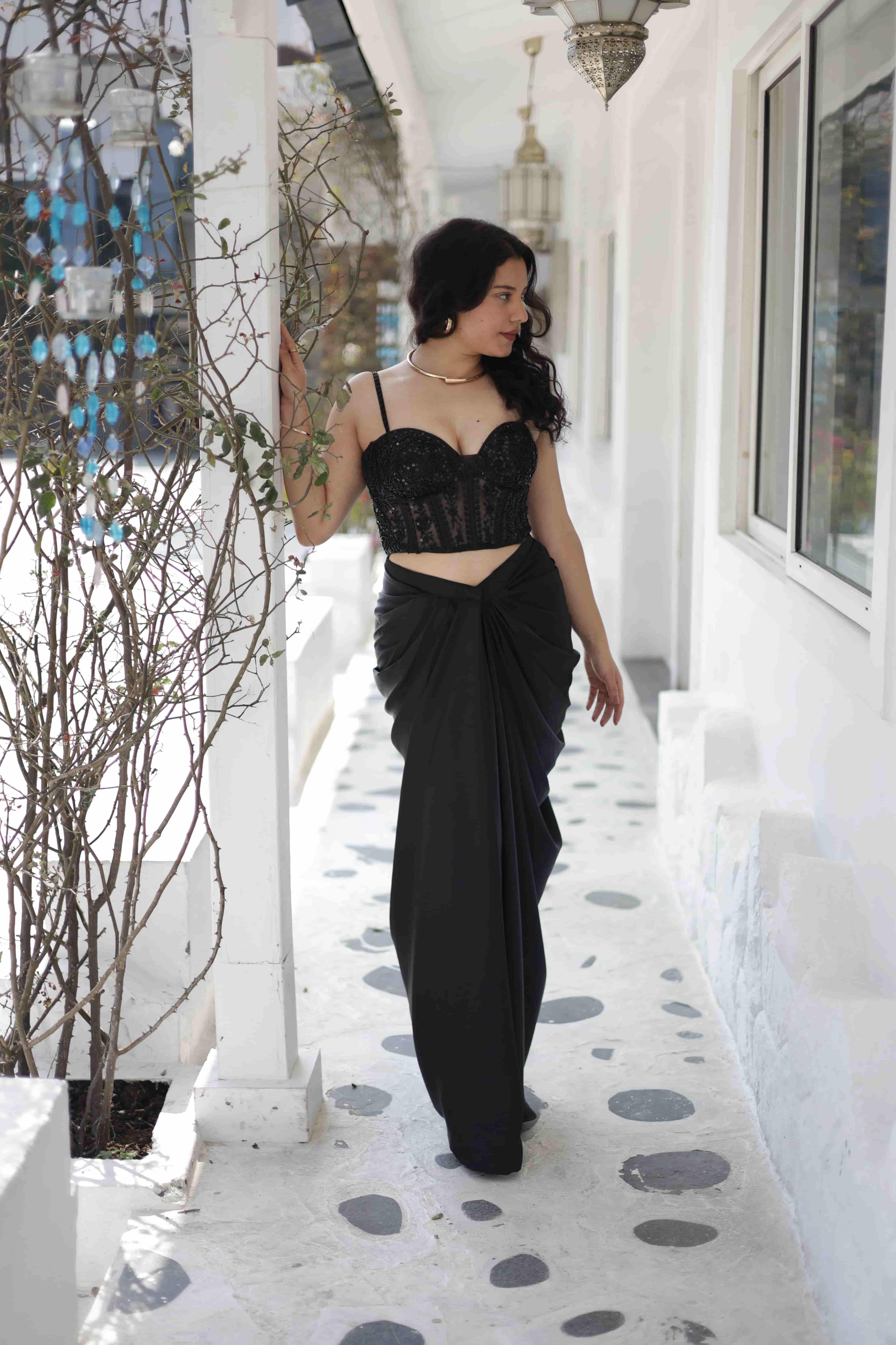 Black Opulence Corset Cowl Drape Set — view 6