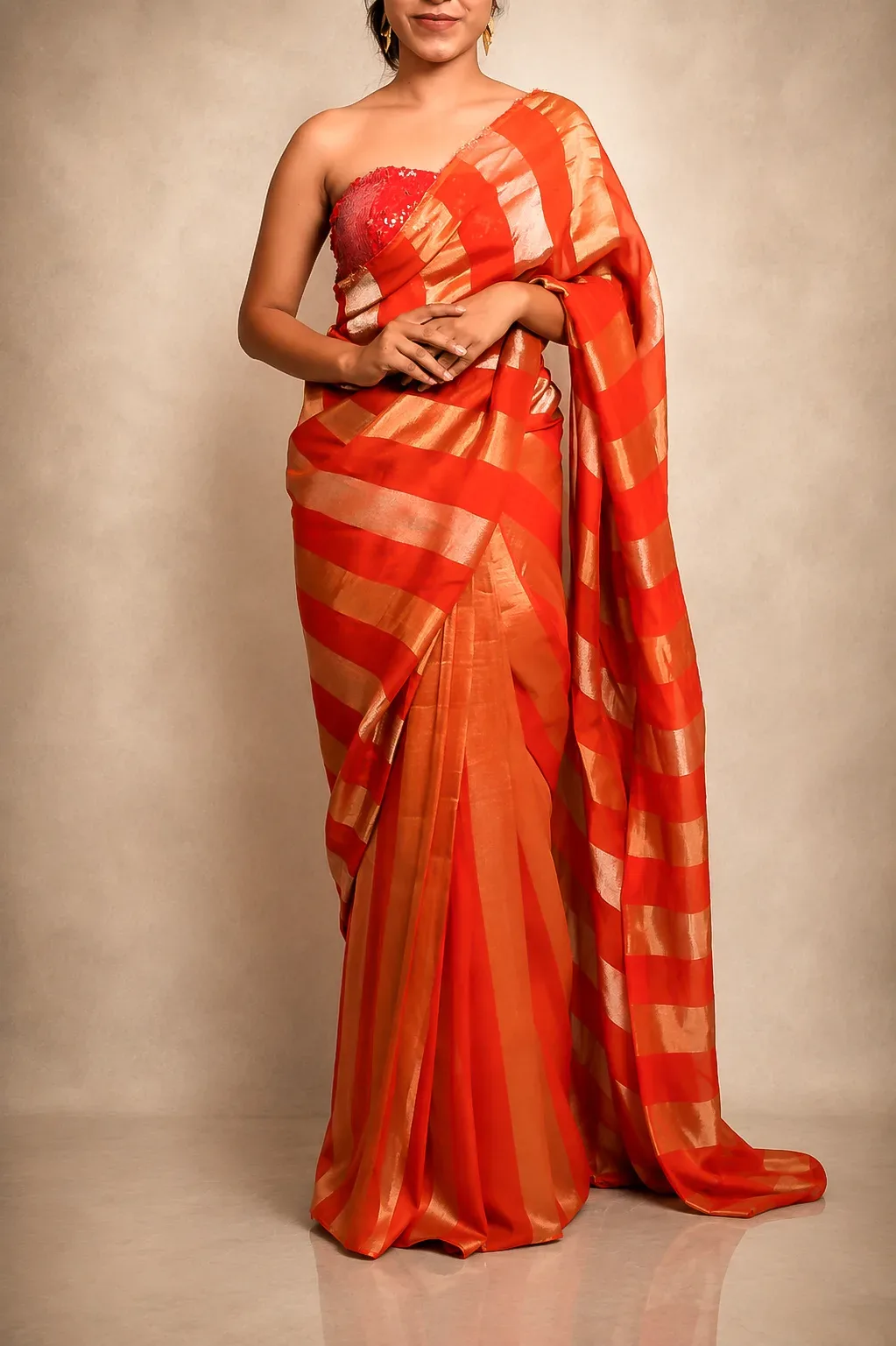 Rajsi Red Glow Saree — view 6