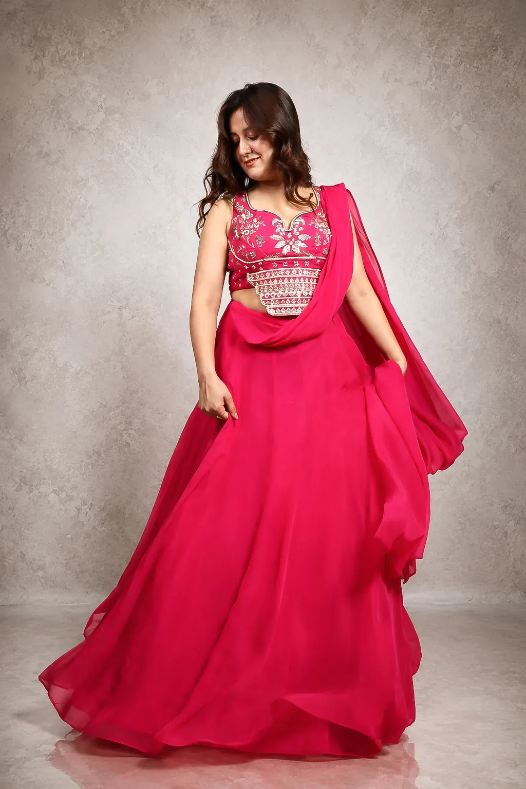 Fuchsia Bloom Designer Lehenga — view 2