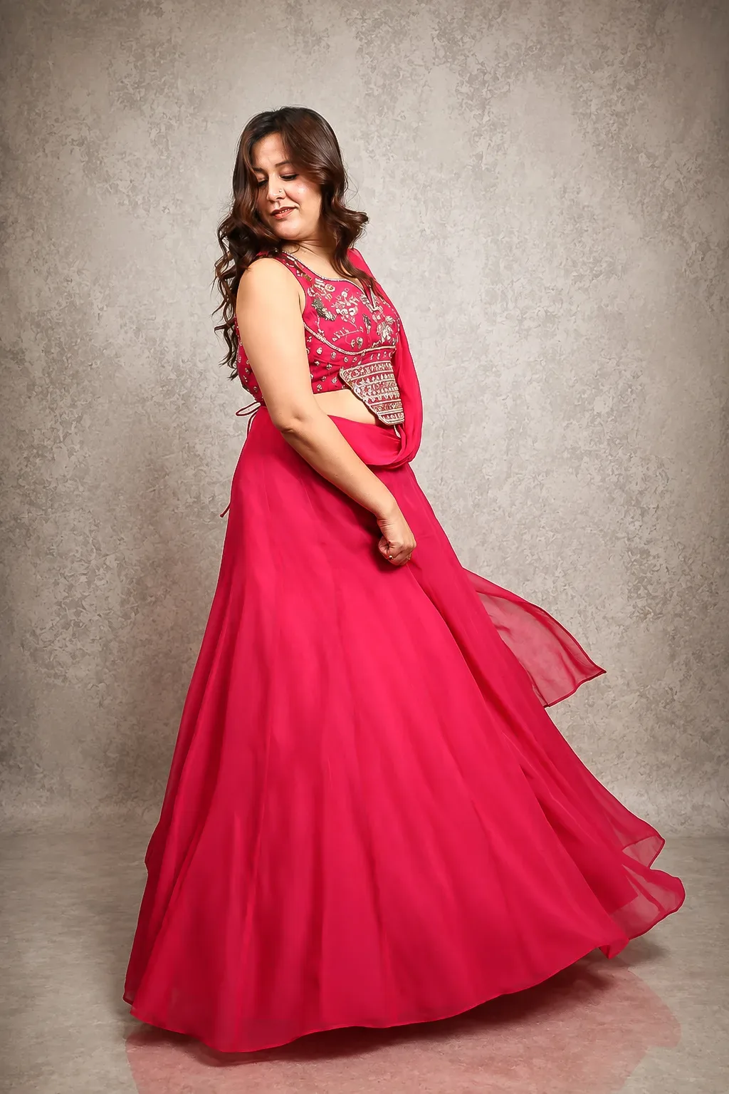 Fuchsia Bloom Designer Lehenga — view 3