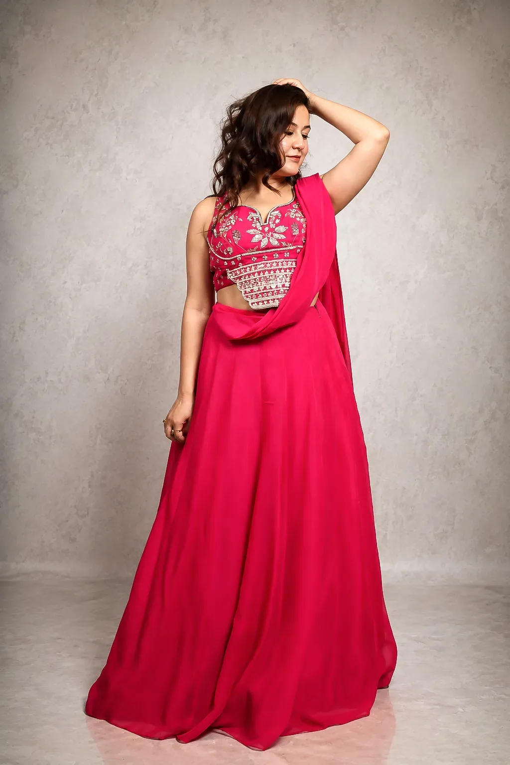 Fuchsia Bloom Designer Lehenga — view 5