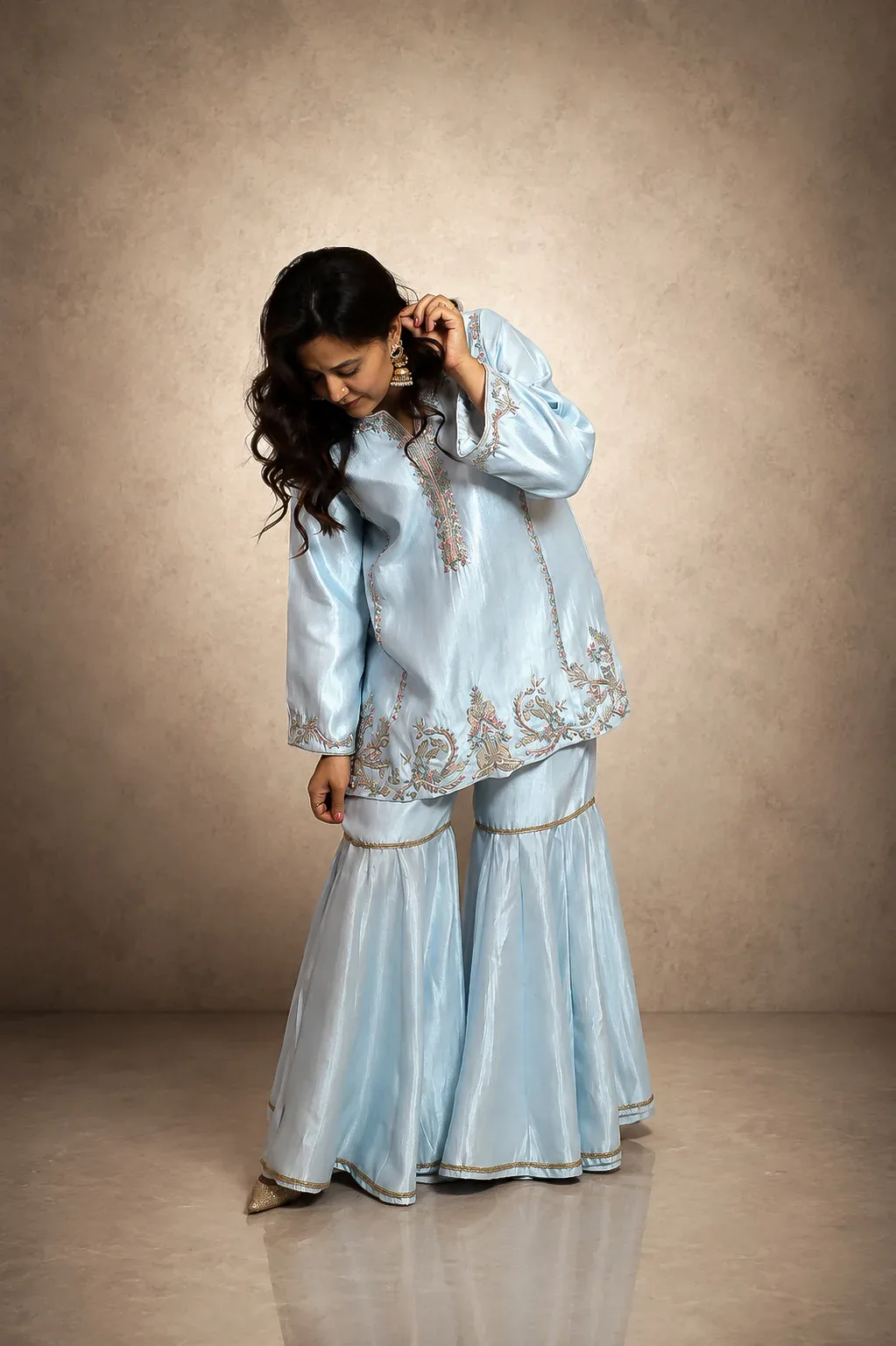 Powder Blue Embroidered Sharara Set — view 3