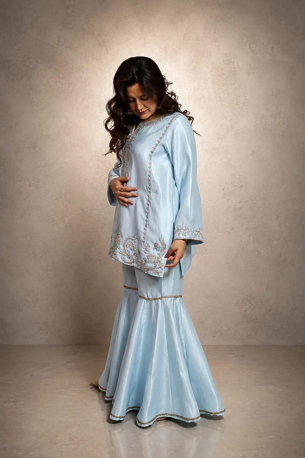 Powder Blue Embroidered Sharara Set — view 5