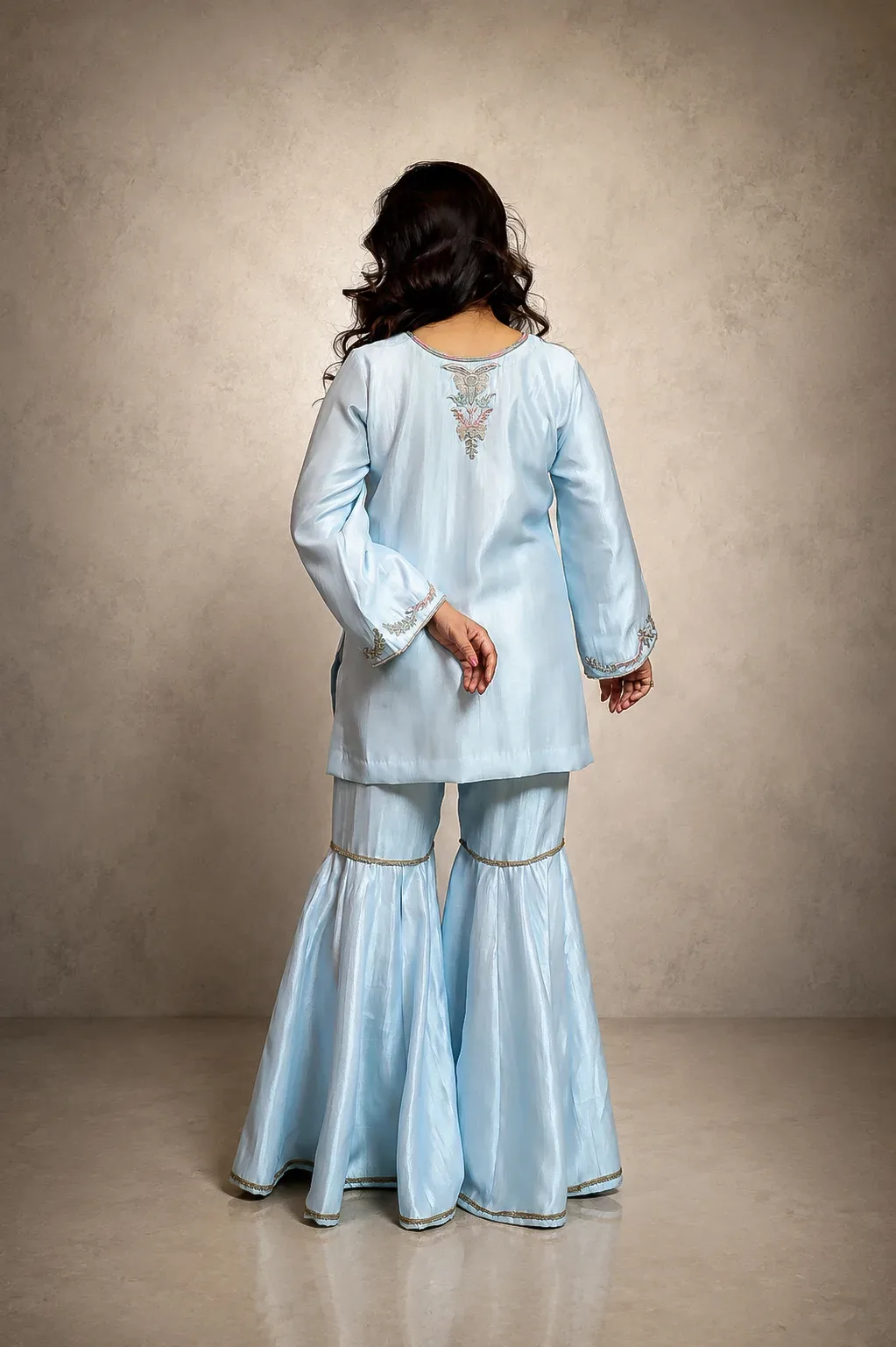 Powder Blue Embroidered Sharara Set — view 6