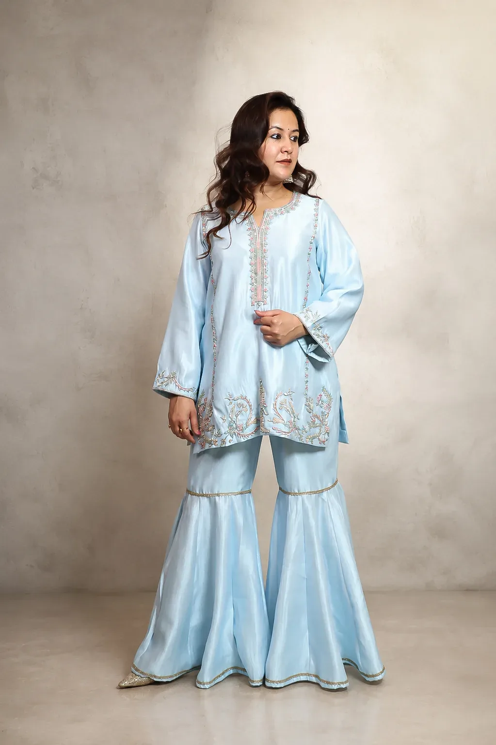 Powder Blue Embroidered Sharara Set — view 9