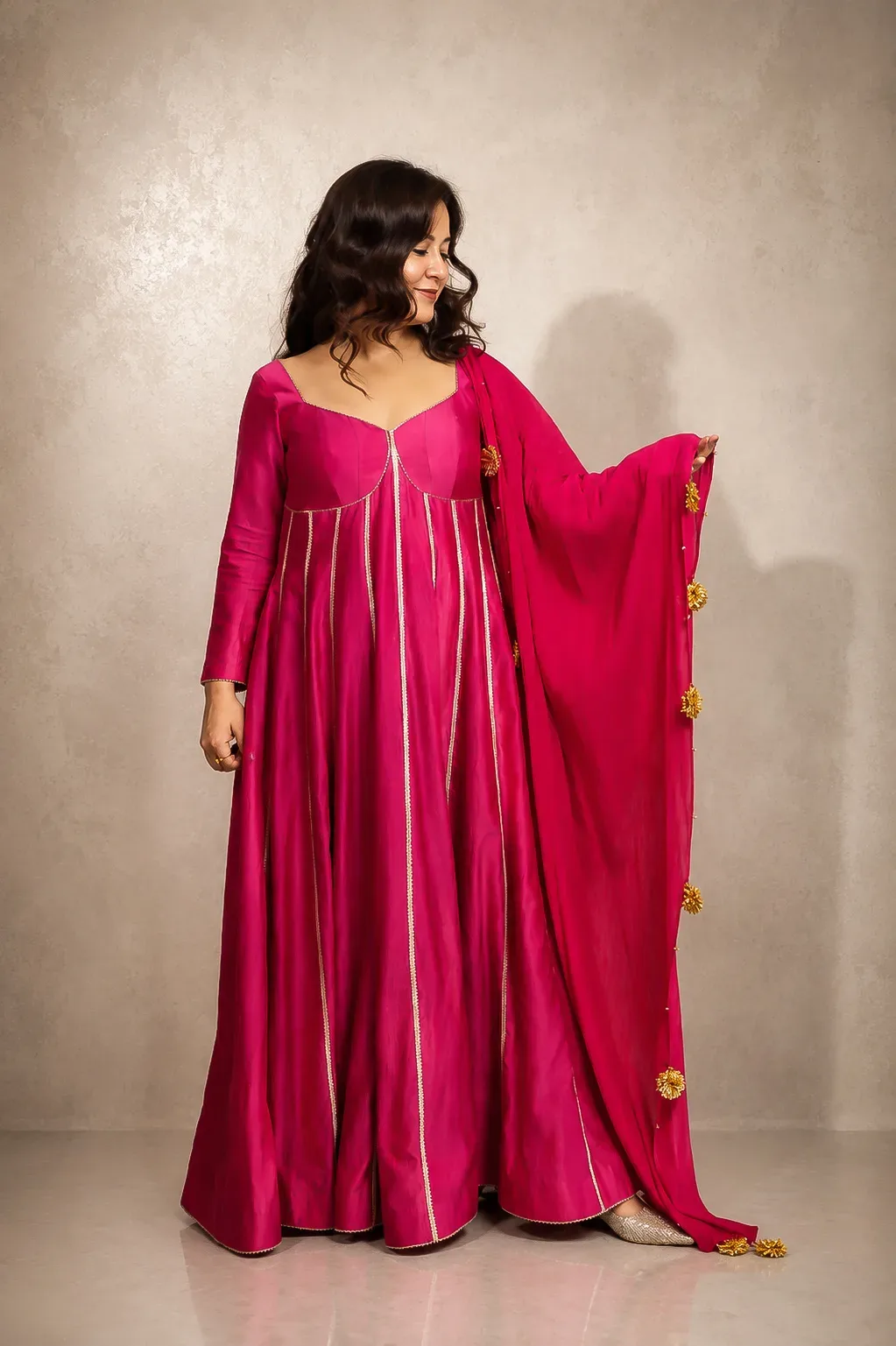 Rani Pink Regal Panel Anarkali Set — view 3
