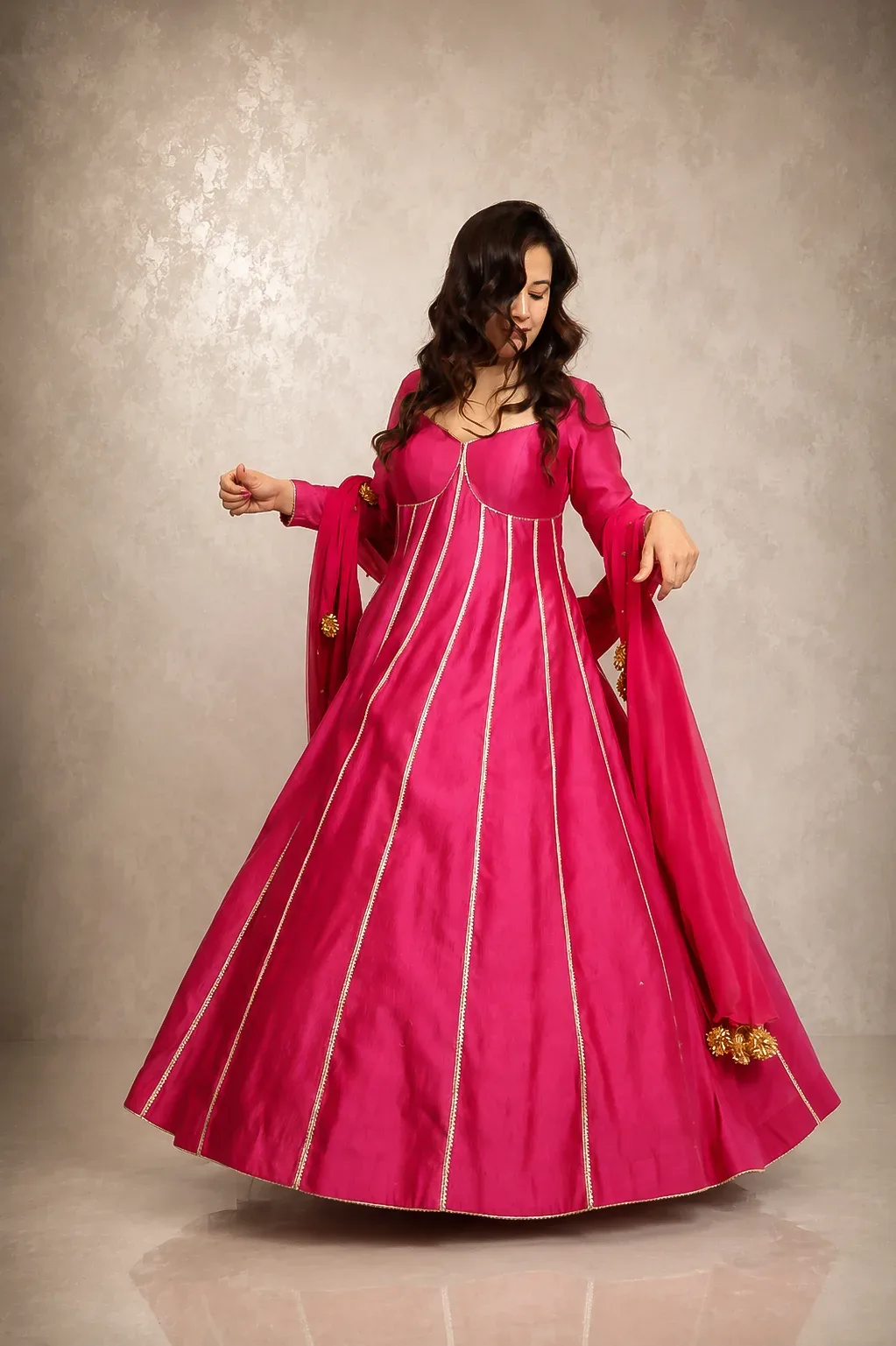 Rani Pink Regal Panel Anarkali Set — view 4