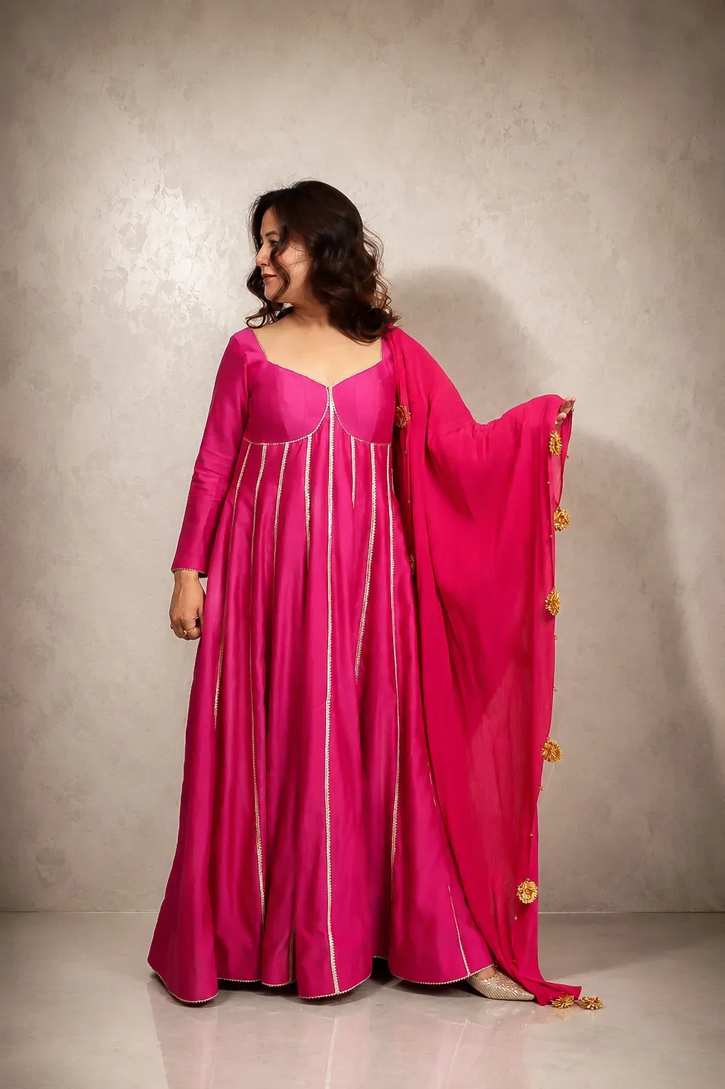 Rani Pink Regal Panel Anarkali Set — view 5