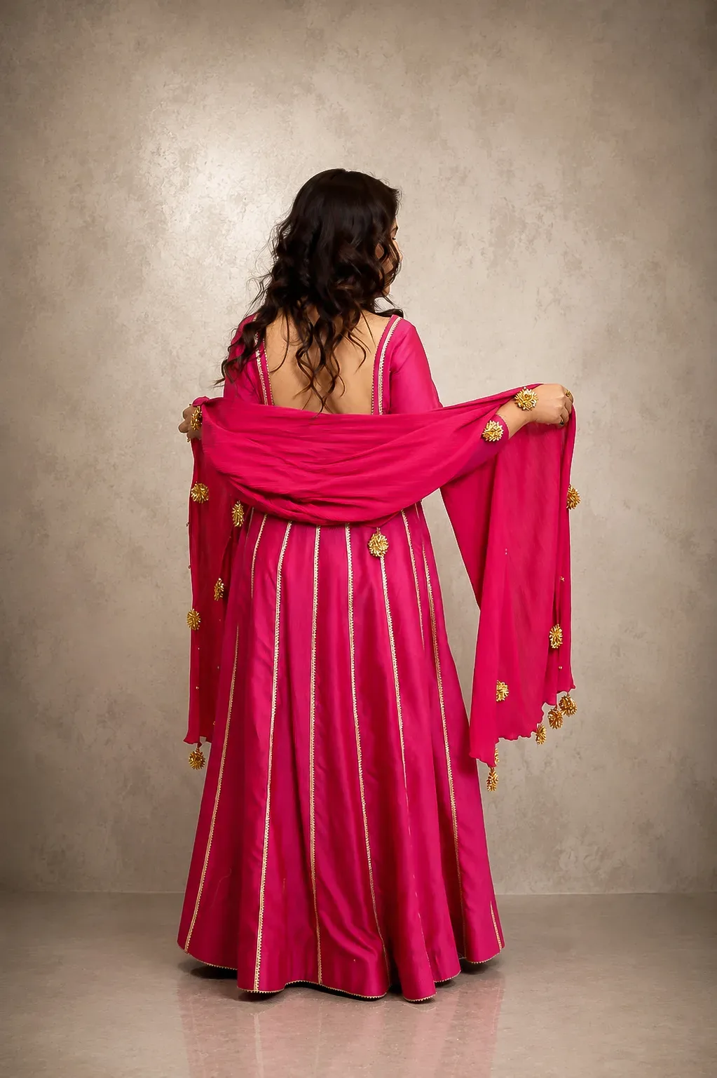 Rani Pink Regal Panel Anarkali Set — view 7