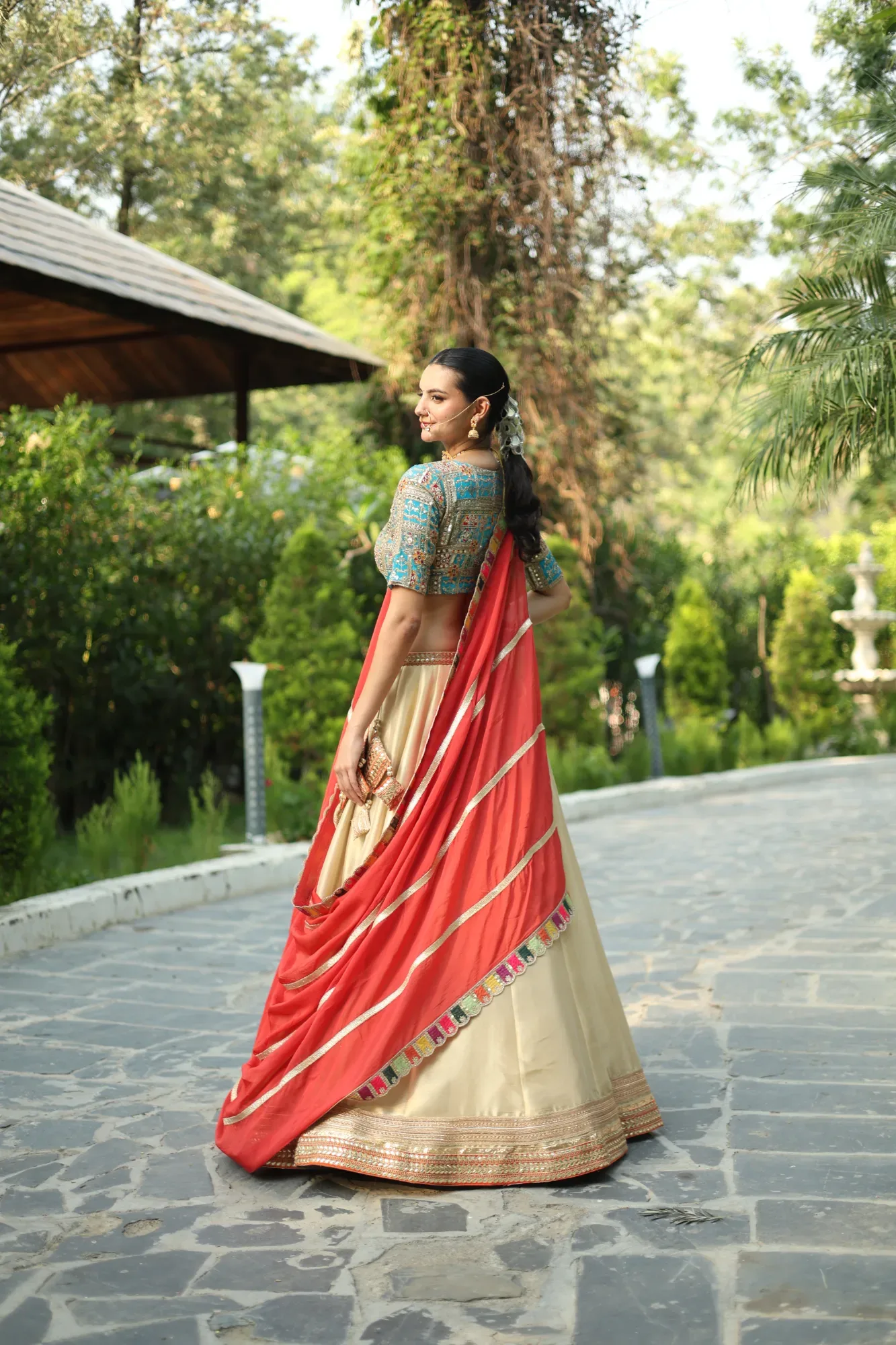 Ivory and Coral Lehenga — view 2