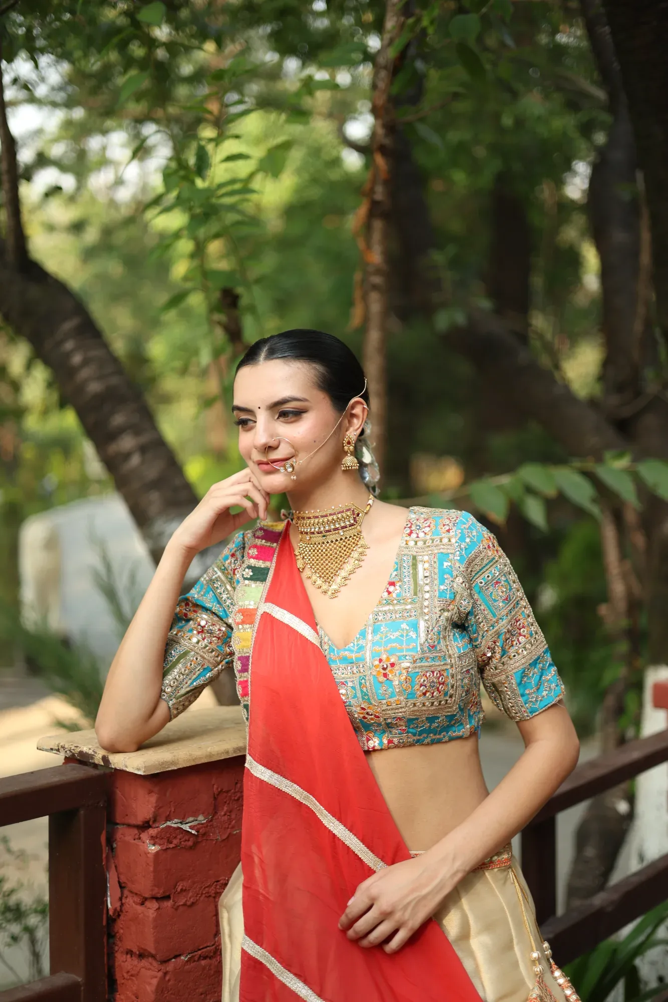 Ivory and Coral Lehenga — view 3