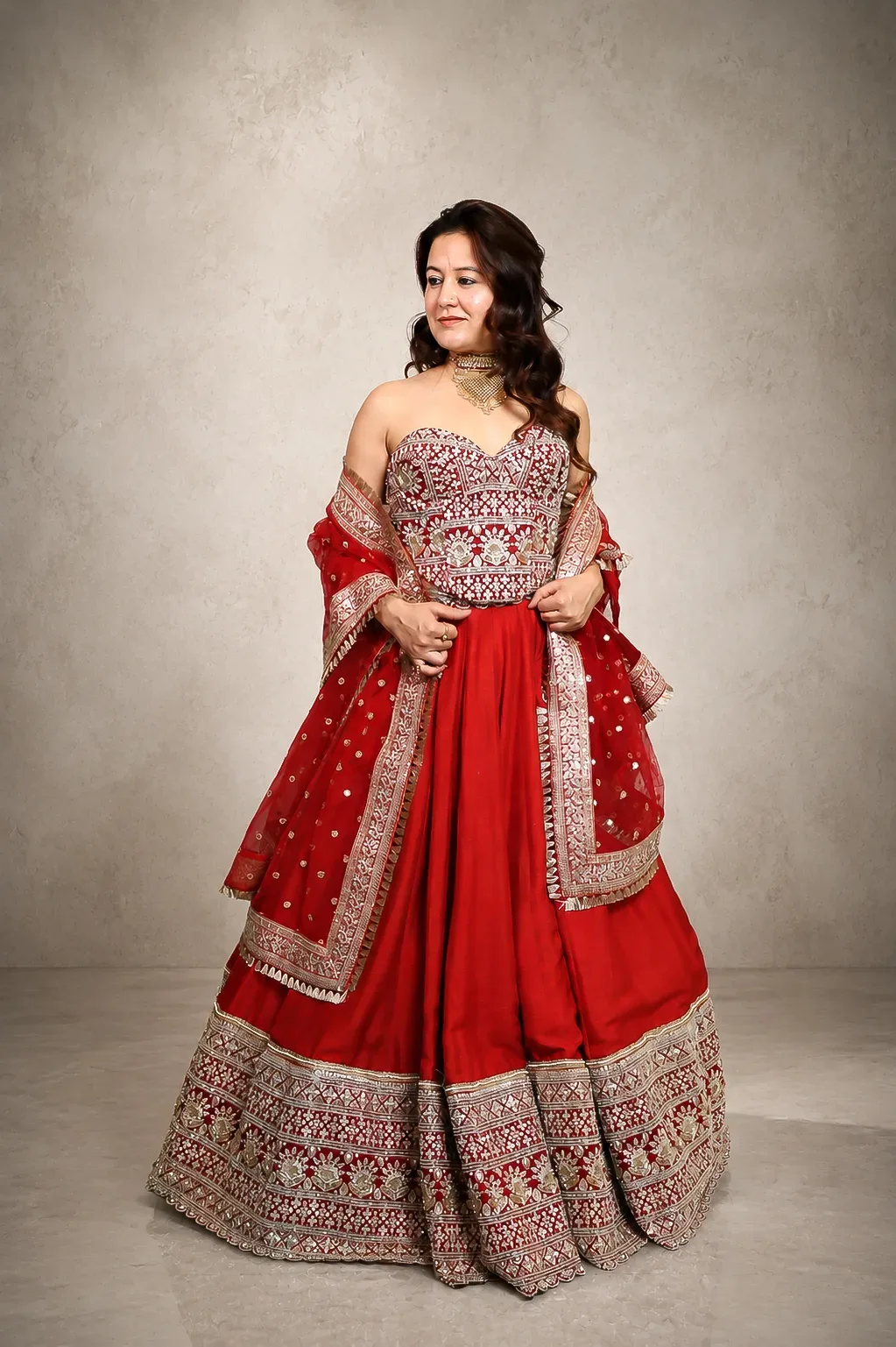 Crimson Royale Embroidered Bridal Lehenga — view 2