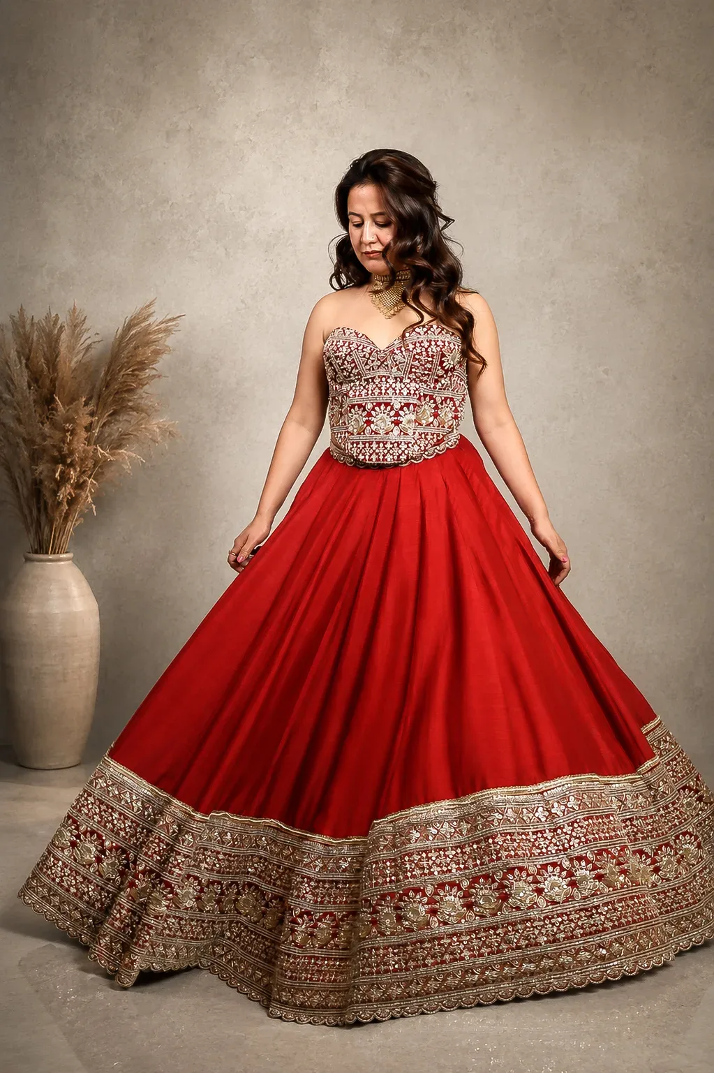 Crimson Royale Embroidered Bridal Lehenga — view 3