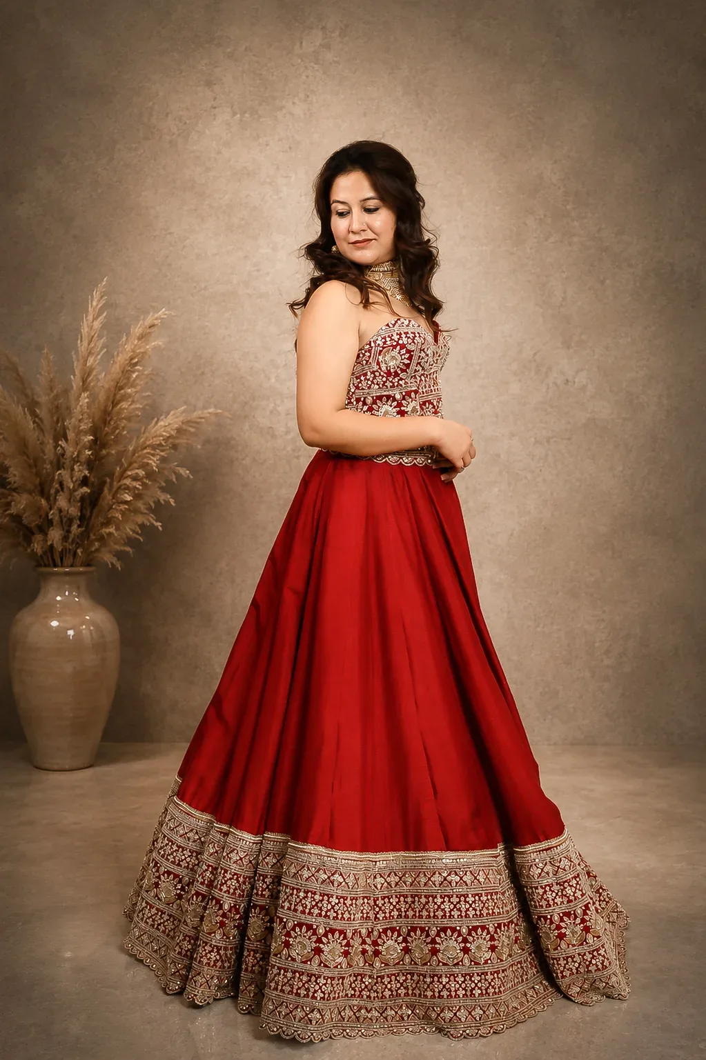 Crimson Royale Embroidered Bridal Lehenga — view 4