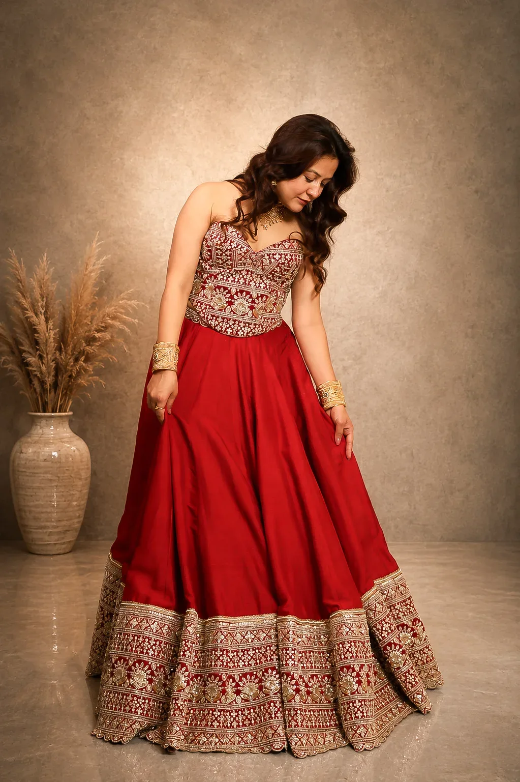 Crimson Royale Embroidered Bridal Lehenga — view 5