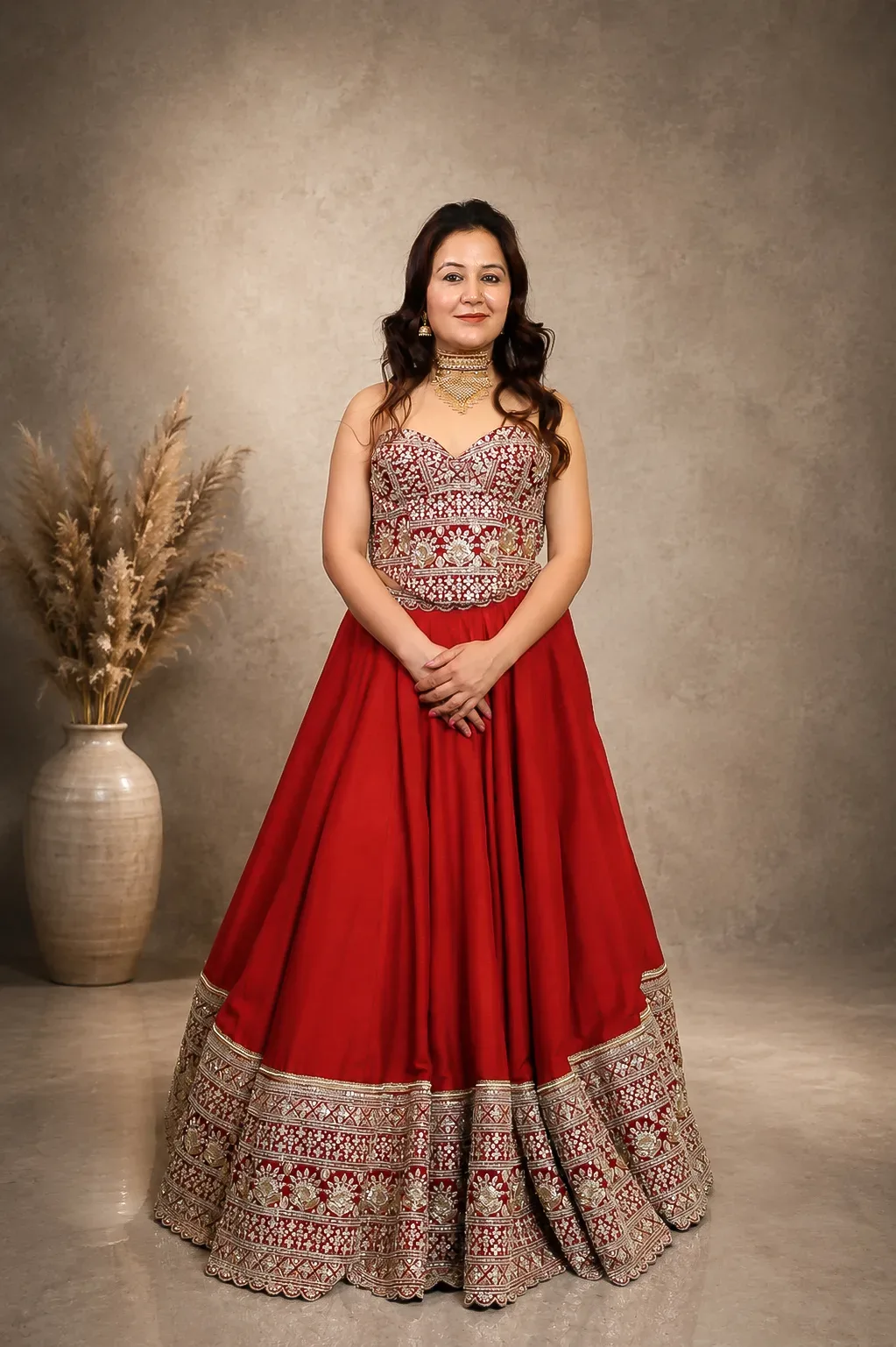 Crimson Royale Embroidered Bridal Lehenga — view 8