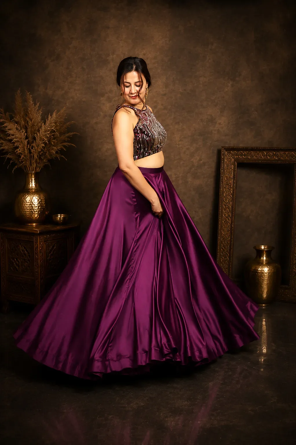 Royal Plum Sequin Designer Lehenga — view 2