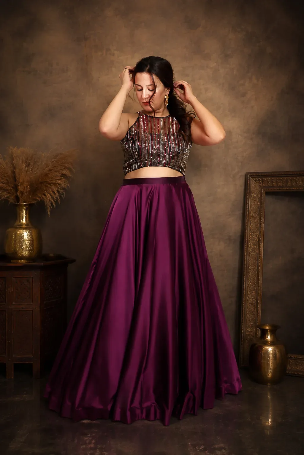 Royal Plum Sequin Designer Lehenga — view 3