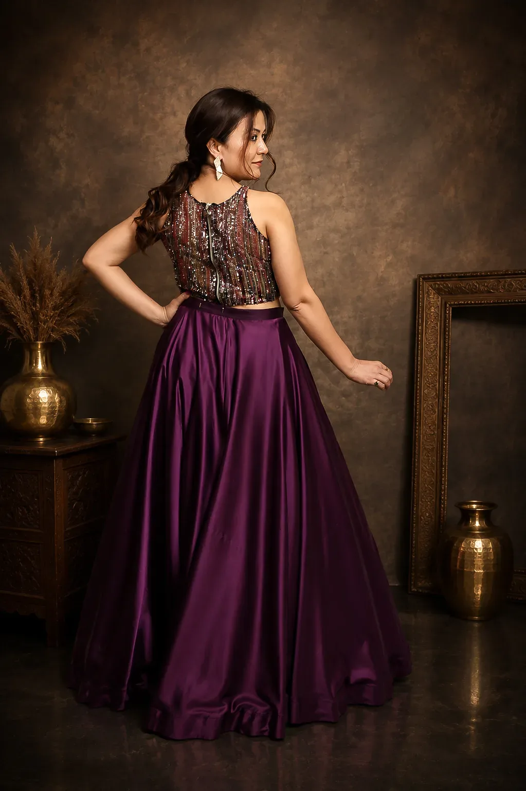 Royal Plum Sequin Designer Lehenga — view 4