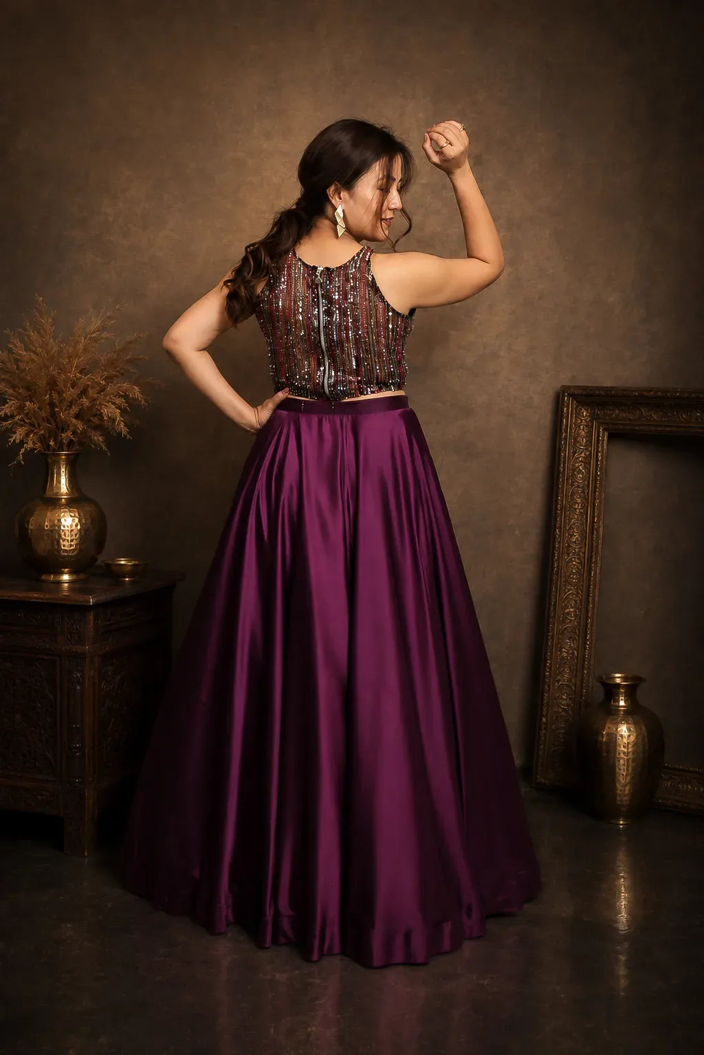 Royal Plum Sequin Designer Lehenga — view 5