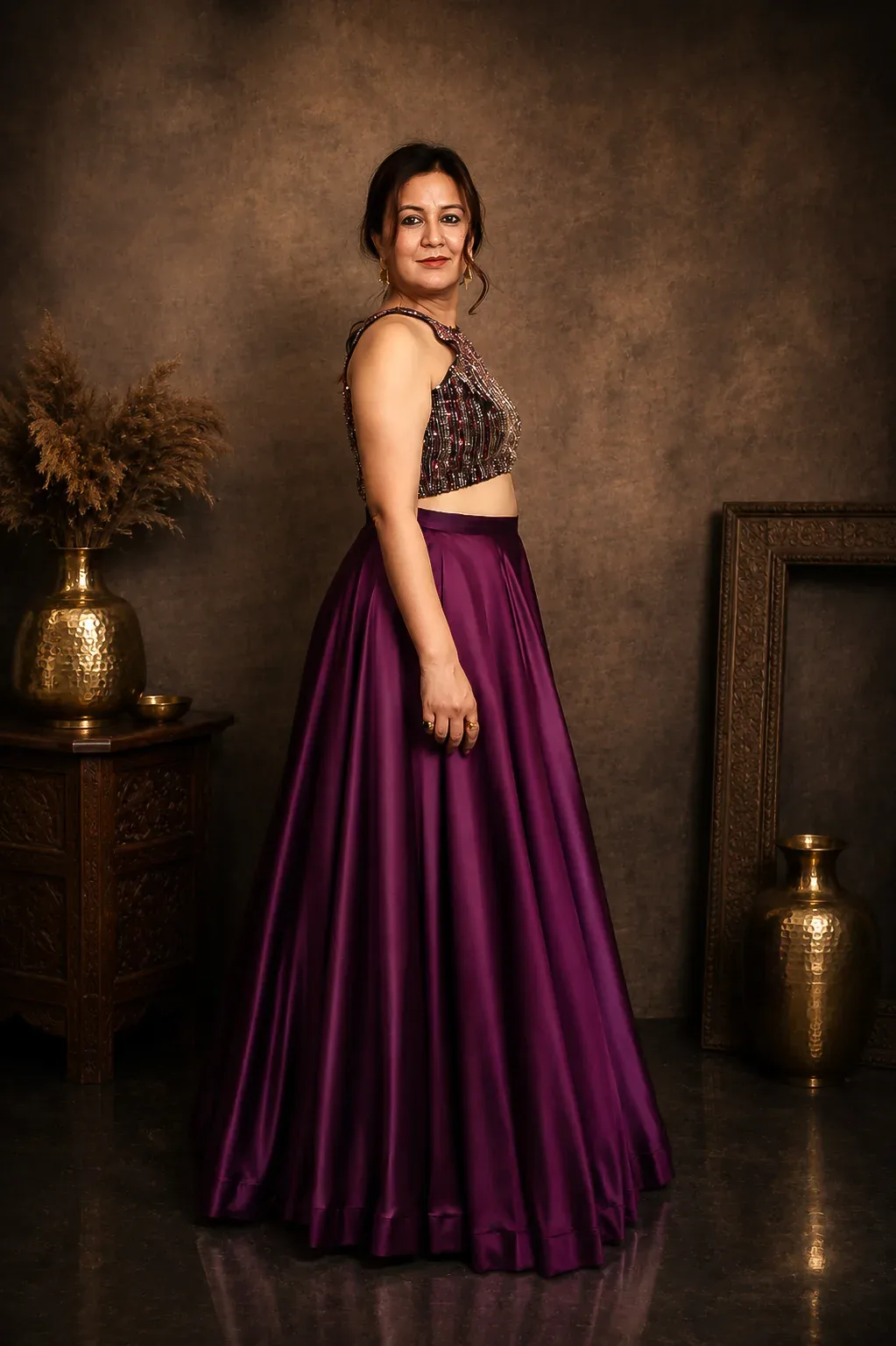 Royal Plum Sequin Designer Lehenga — view 6