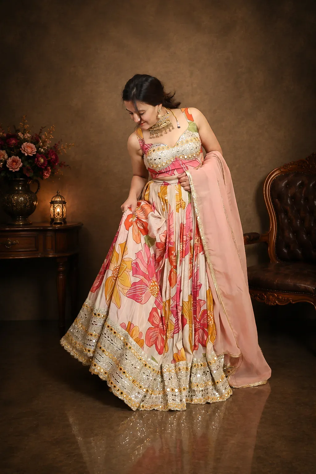 Blush Bloom Mirror Work Lehenga Set — view 3
