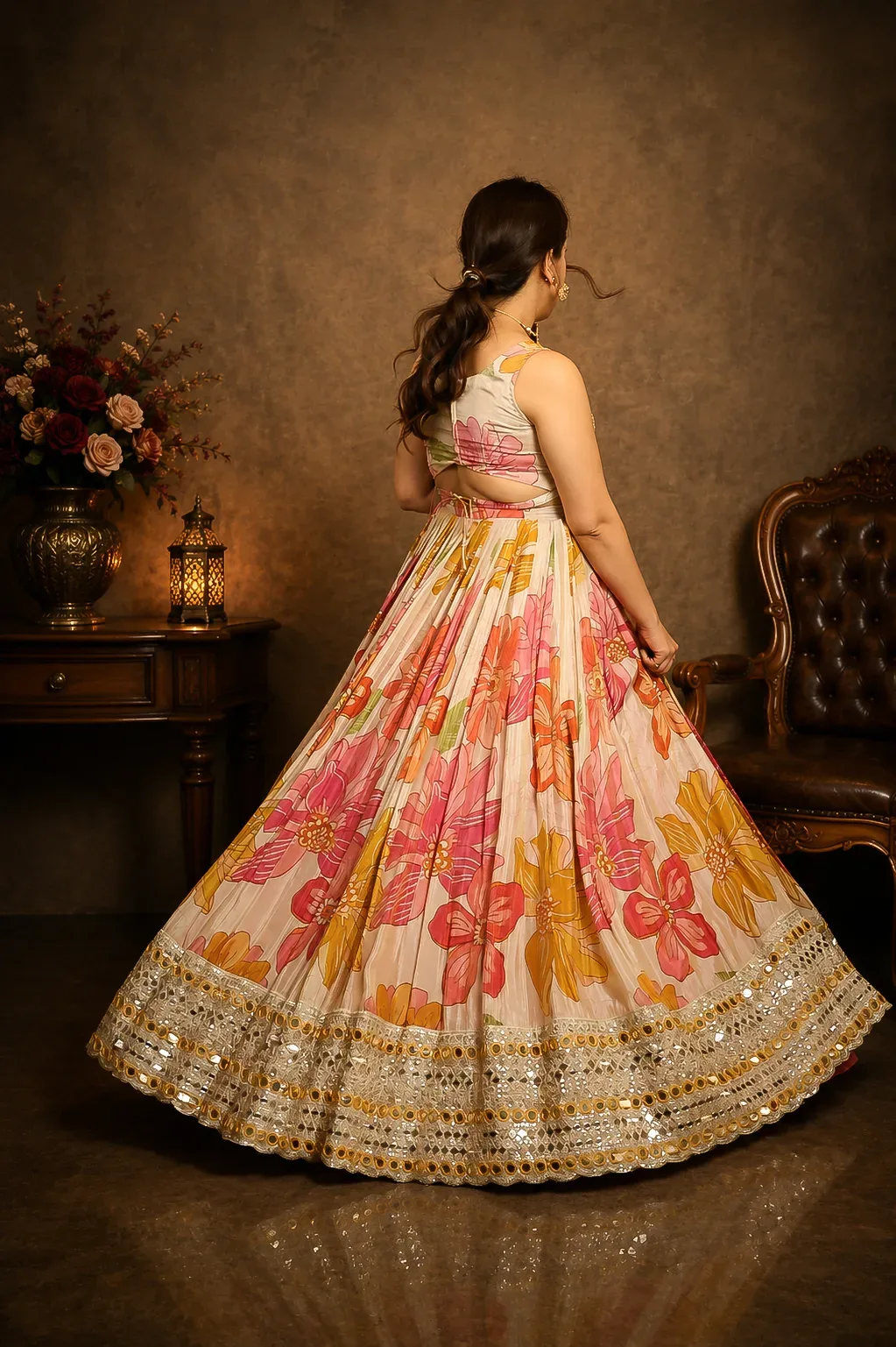 Blush Bloom Mirror Work Lehenga Set — view 4