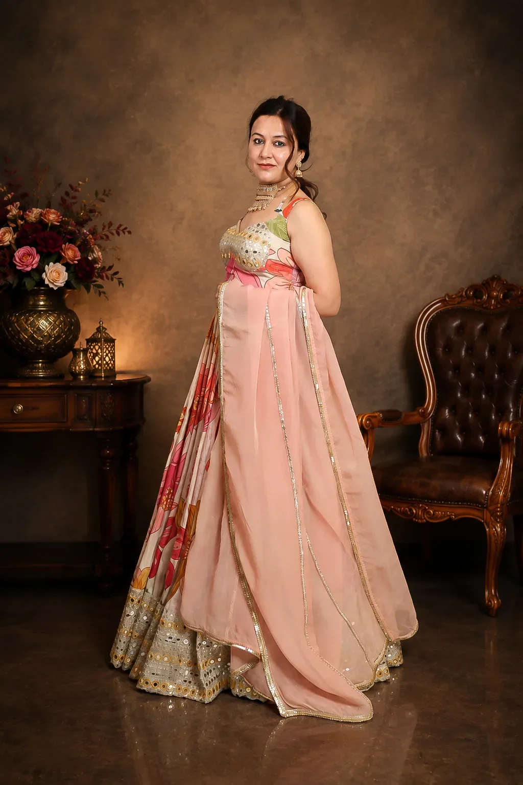 Blush Bloom Mirror Work Lehenga Set — view 6