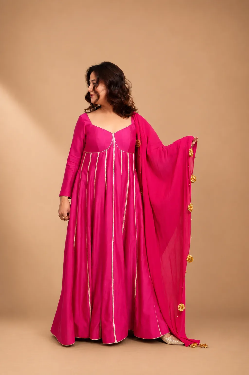 Rani Pink Regal Panel Anarkali Set
