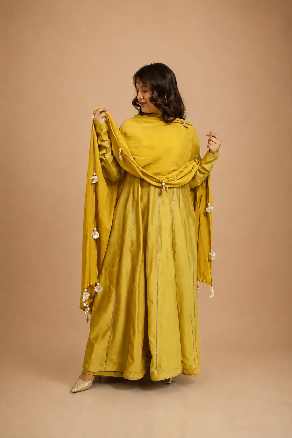 Mughal Yellow Panel Anarkali Set