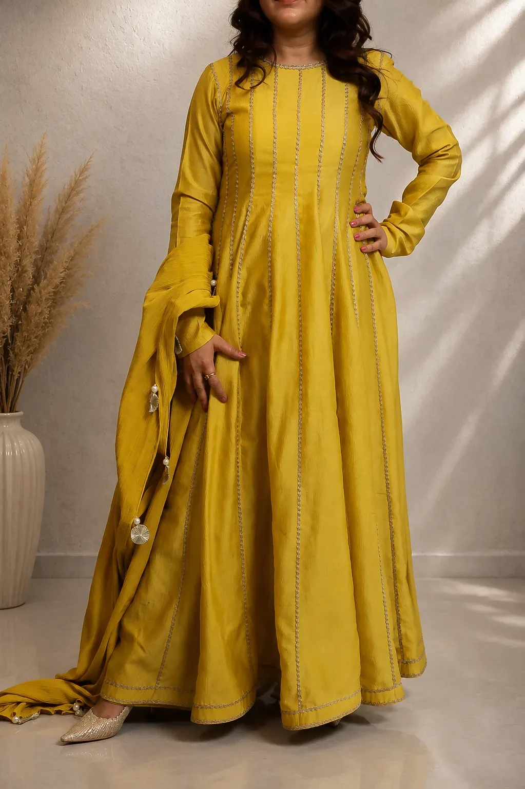 Mughal Yellow Panel Anarkali Set — view 4
