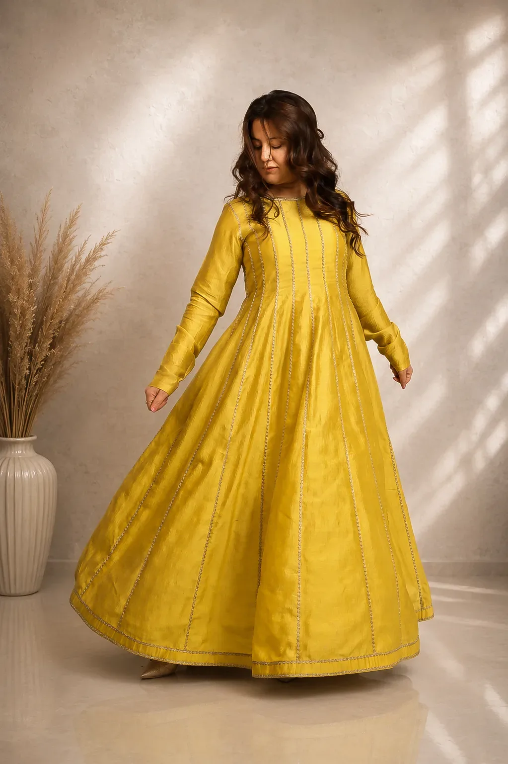 Mughal Yellow Panel Anarkali Set — view 5