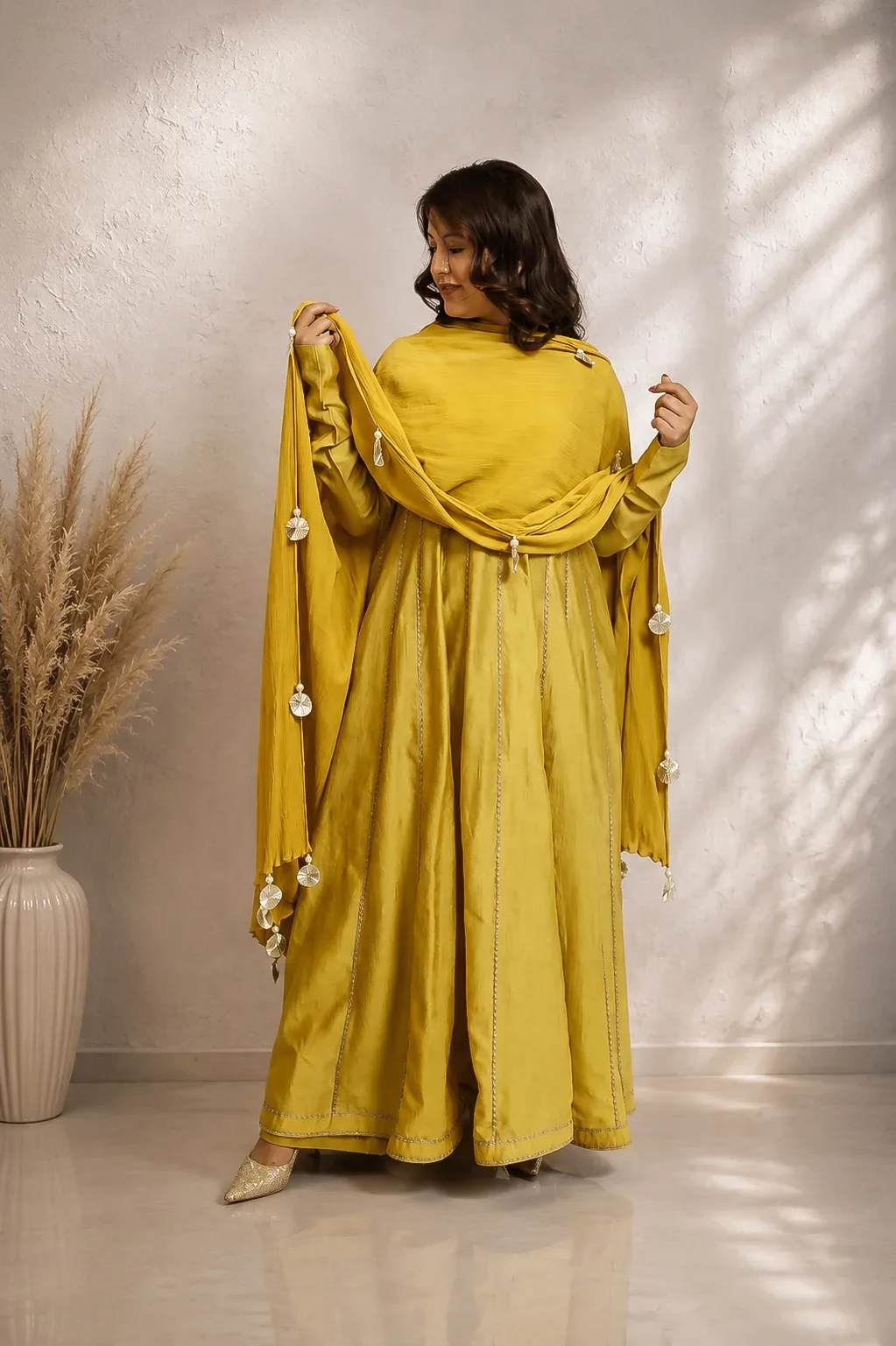 Mughal Yellow Panel Anarkali Set — view 7