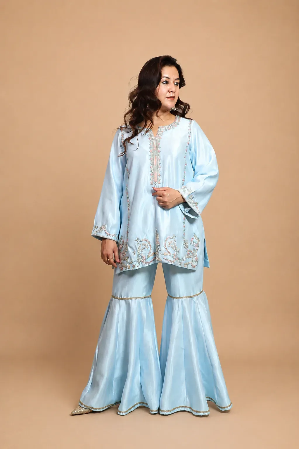 Powder Blue Embroidered Sharara Set