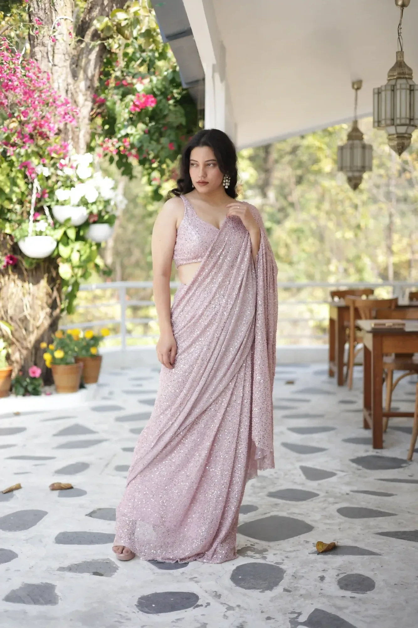 Blush Rose Sequin Saree — view 2