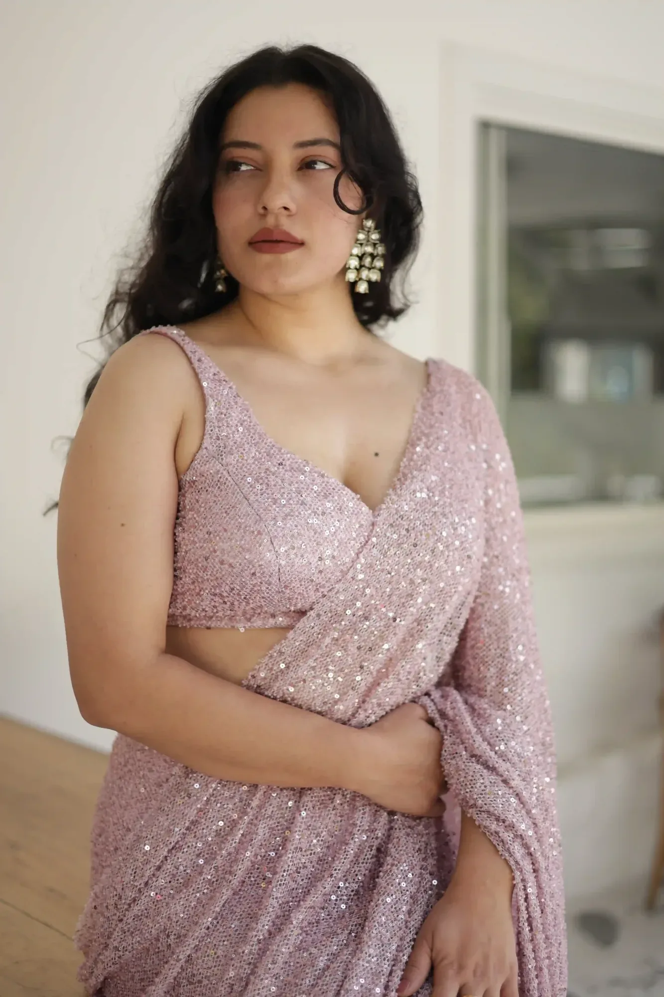 Blush Rose Sequin Saree — view 3