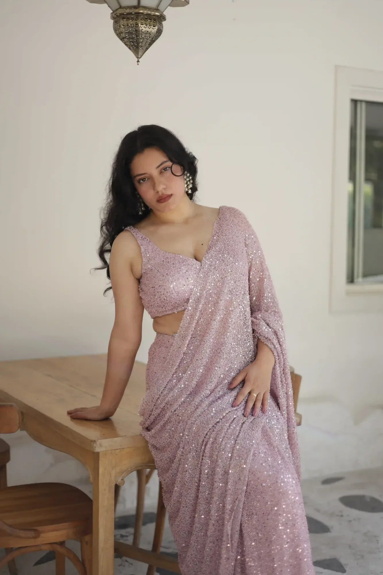 Blush Rose Sequin Saree — view 4