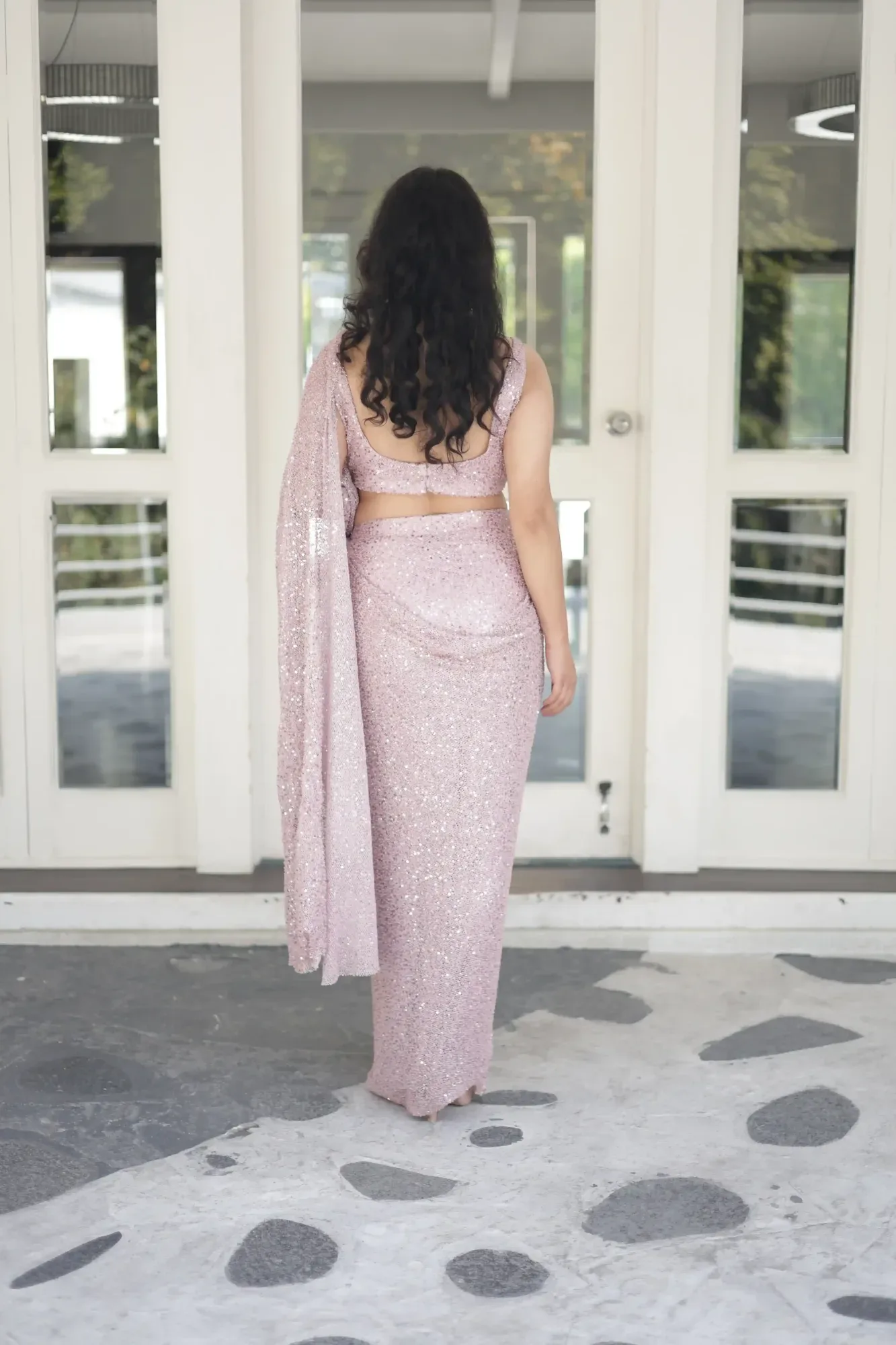 Blush Rose Sequin Saree — view 5